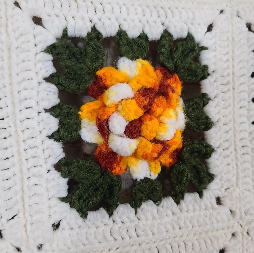 Granny Square Floral Handmade Homemade Afghan Throw Blanket